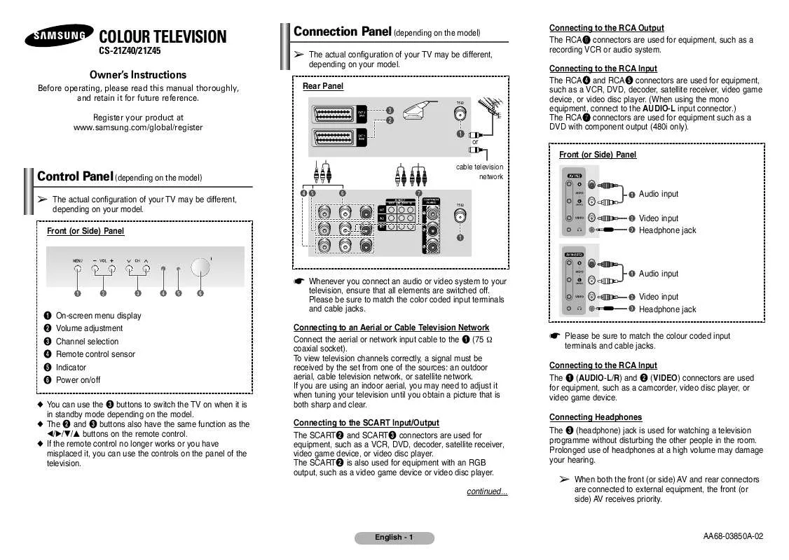 Mode d'emploi SAMSUNG CS-21Z40MA