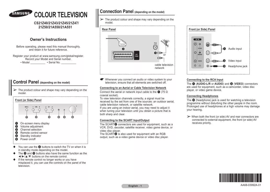 Mode d'emploi SAMSUNG CS-21Z43ZGQ