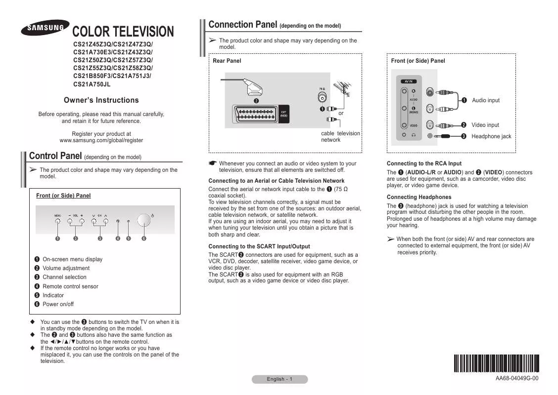 Mode d'emploi SAMSUNG CS-21Z47Z3Q