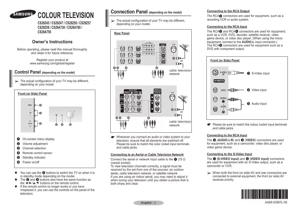 Mode d'emploi SAMSUNG CS-29A750