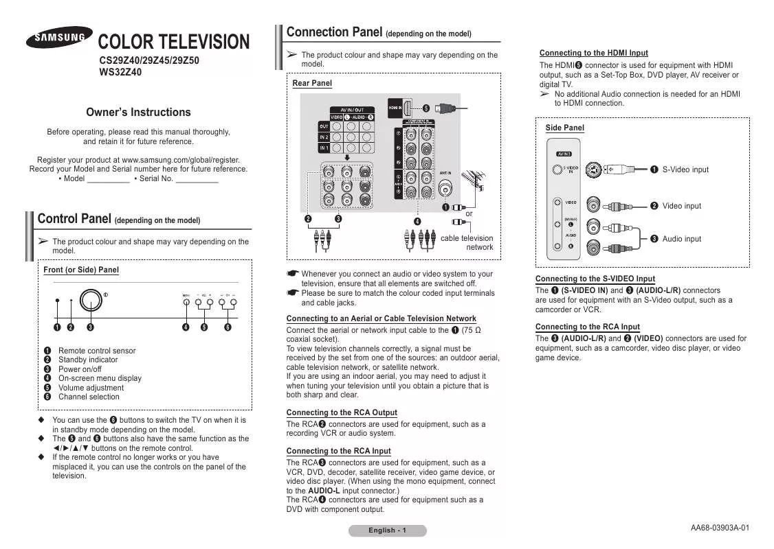 Mode d'emploi SAMSUNG CS-29Z50HE