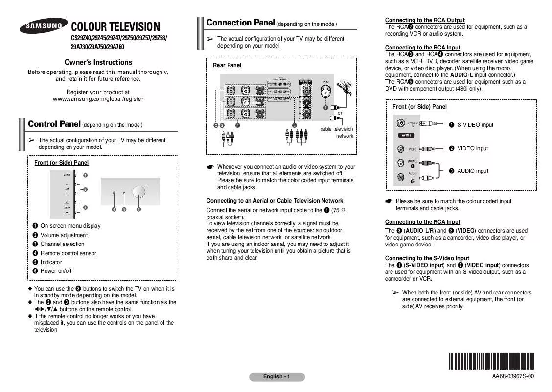 Mode d'emploi SAMSUNG CS-29Z58ML