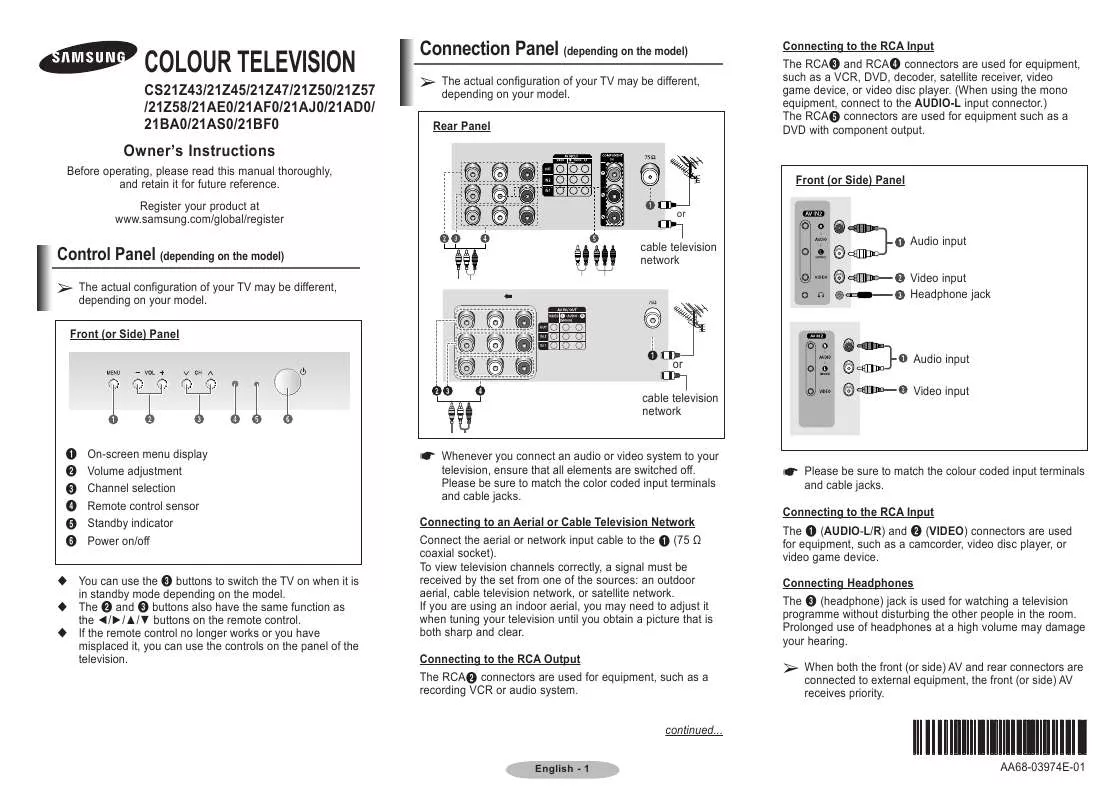 Mode d'emploi SAMSUNG CS-21B500H5