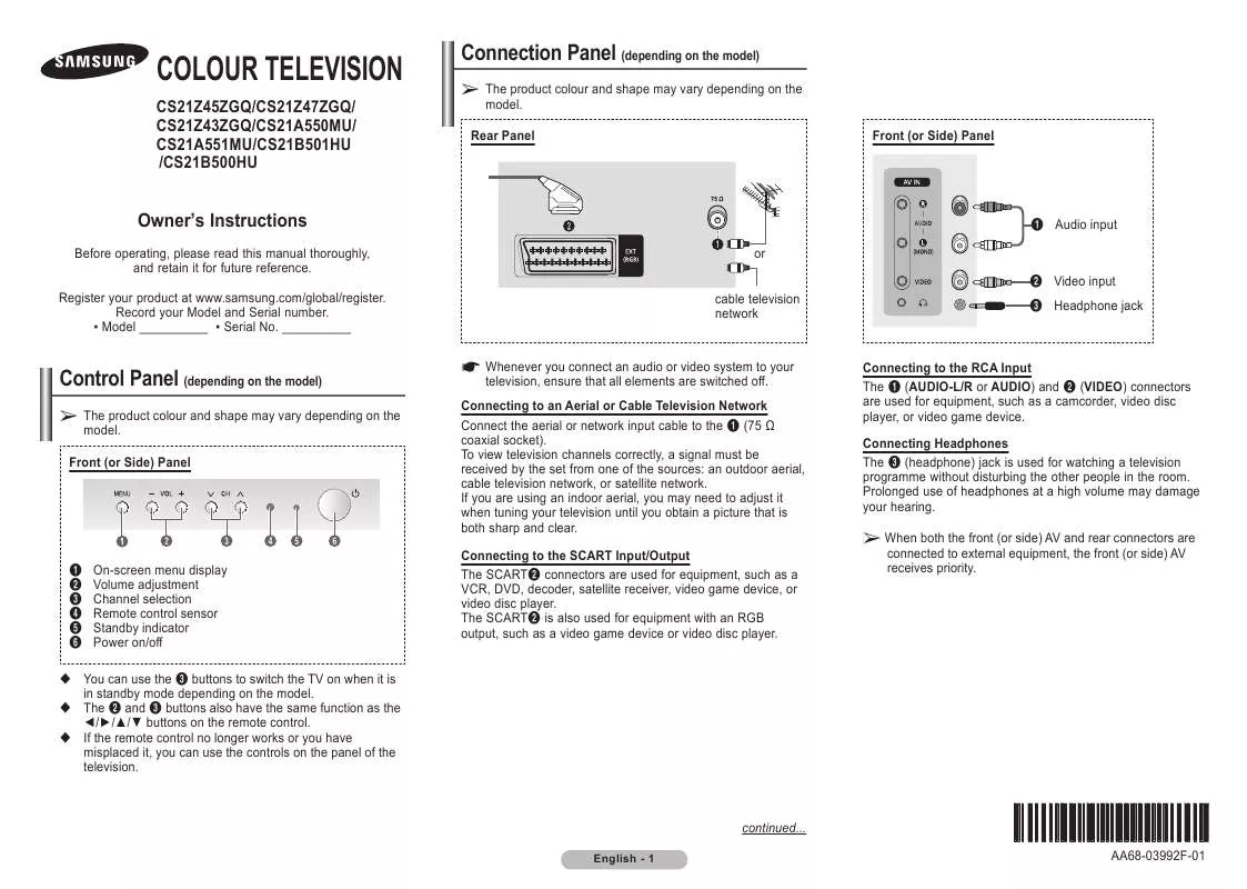 Mode d'emploi SAMSUNG CS-21B500HU