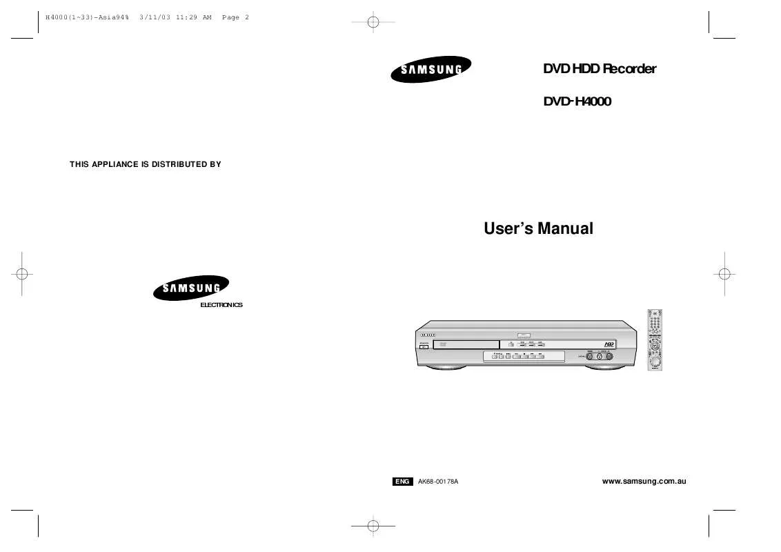 Mode d'emploi SAMSUNG DVD-H4000