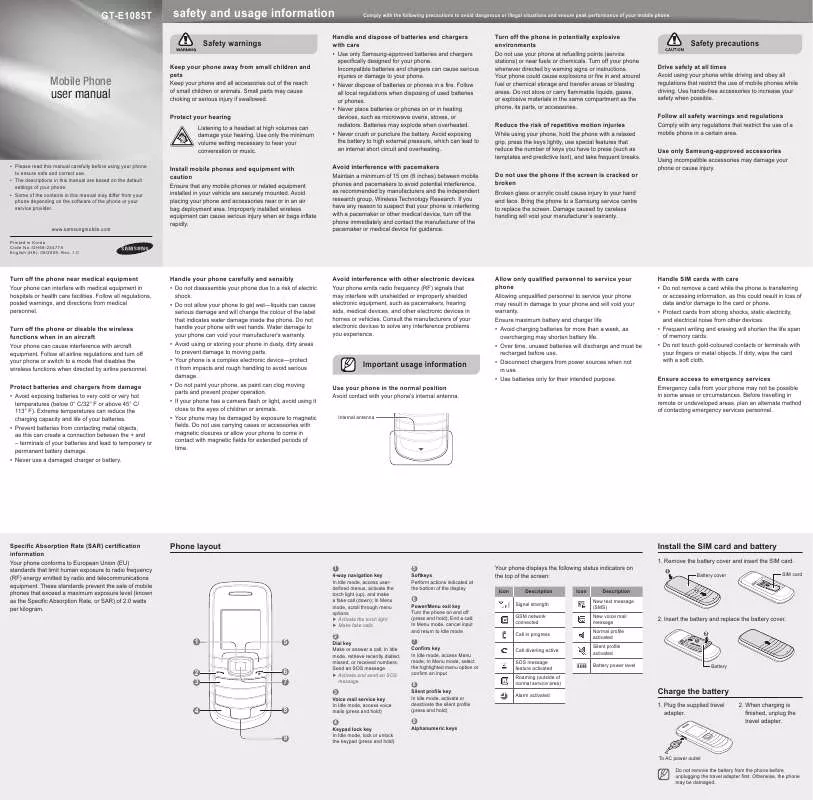 Mode d'emploi SAMSUNG E1085T