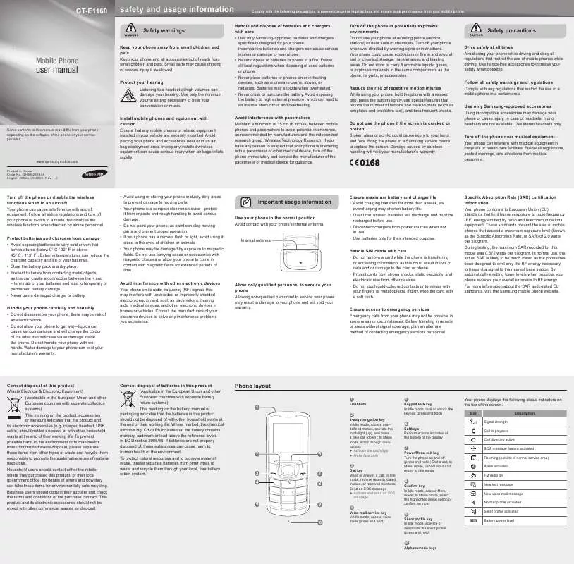 Mode d'emploi SAMSUNG E1160