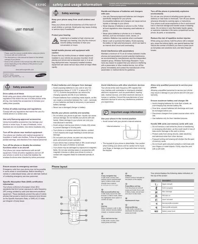 Mode d'emploi SAMSUNG E1310C