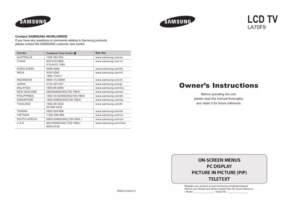 Mode d'emploi SAMSUNG LA70F91BDX