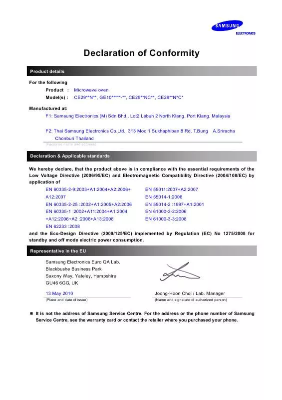 Mode d'emploi SAMSUNG GE 107Y