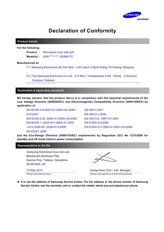 Mode d'emploi SAMSUNG GE82WT