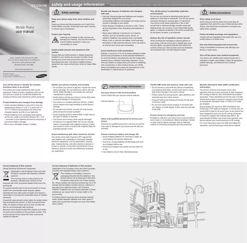 Mode d'emploi SAMSUNG GT-C3010S