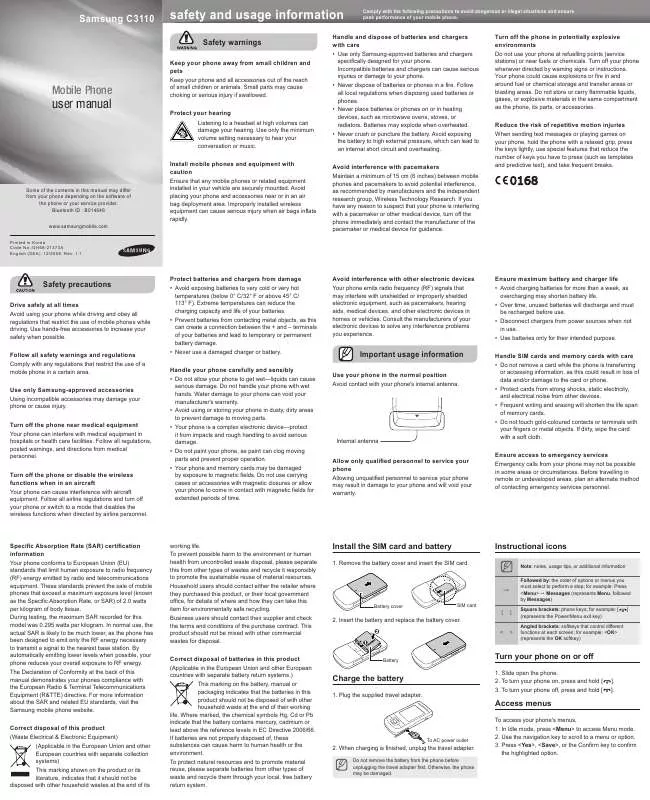 Mode d'emploi SAMSUNG GT-C3110