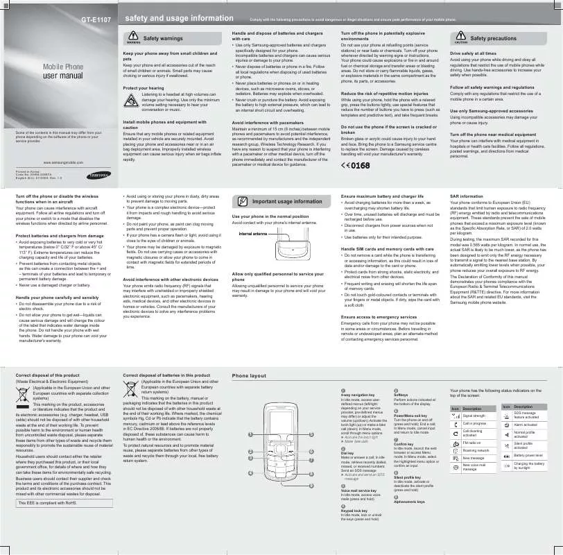 Mode d'emploi SAMSUNG GT-E1107