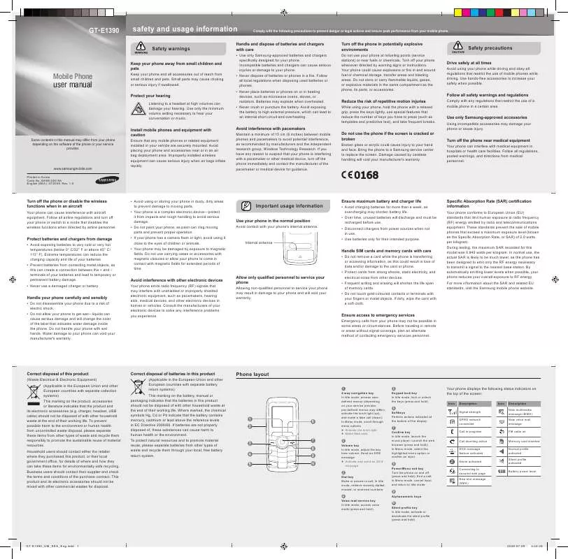 Mode d'emploi SAMSUNG GT-E1390