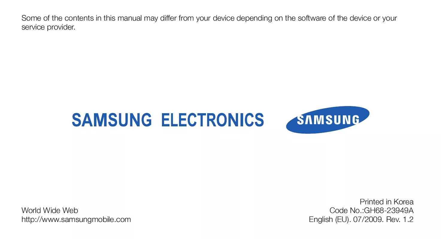 Mode d'emploi SAMSUNG GT-I7500