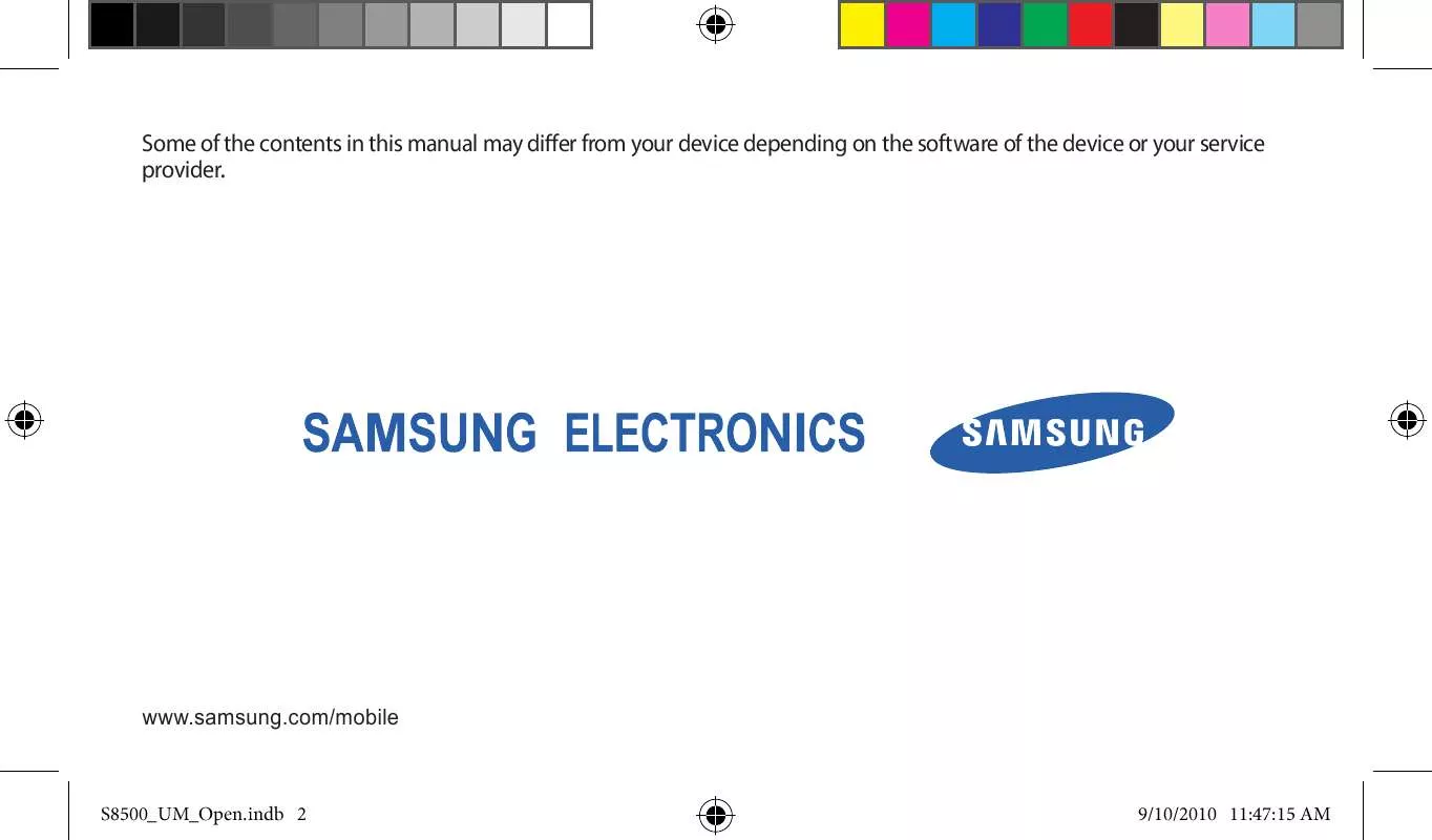 Mode d'emploi SAMSUNG GT-S8500M