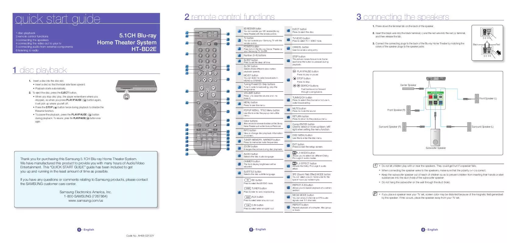 Mode d'emploi SAMSUNG HT-BD2E