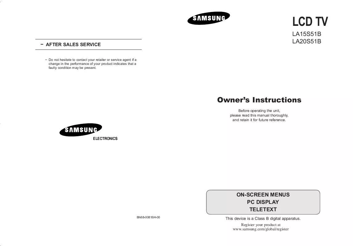 Mode d'emploi SAMSUNG LA15S51B