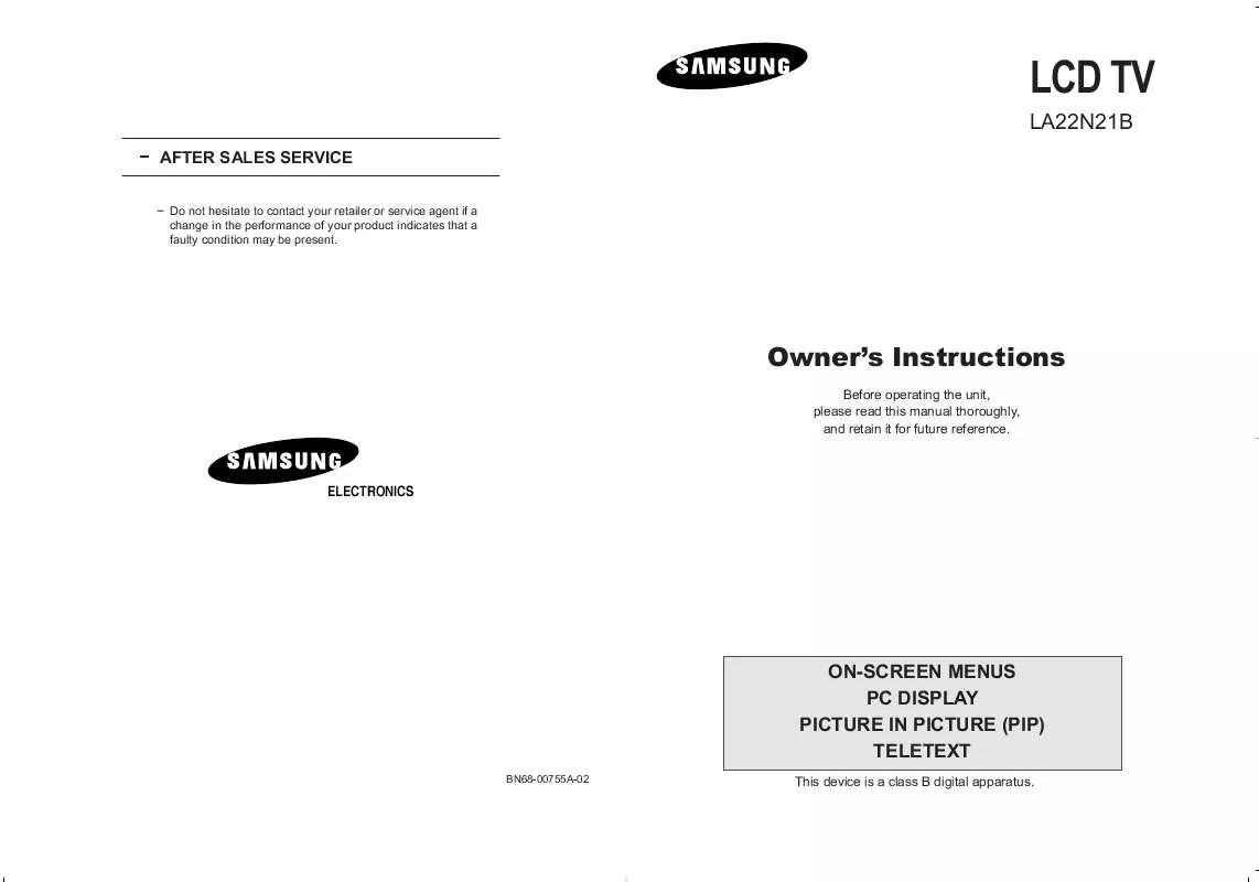 Mode d'emploi SAMSUNG LA22N21B