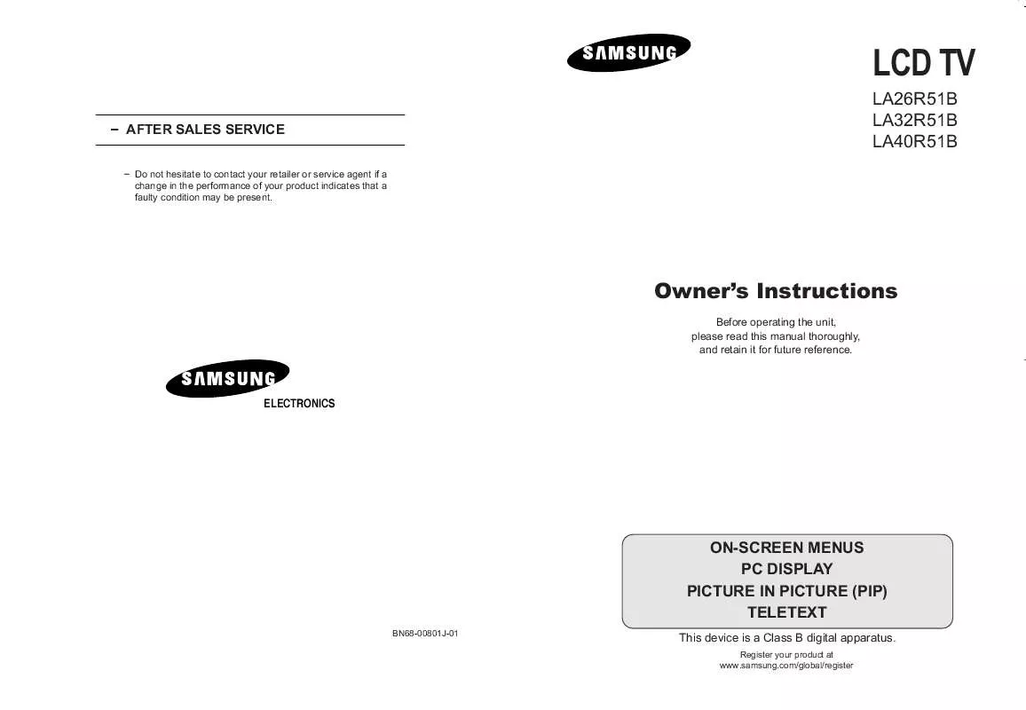 Mode d'emploi SAMSUNG LA26R51B