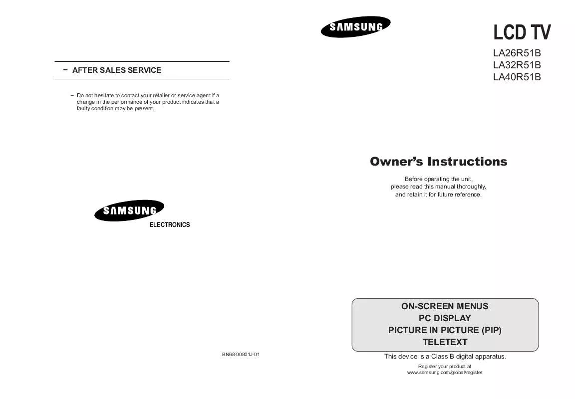 Mode d'emploi SAMSUNG LA26R51BH