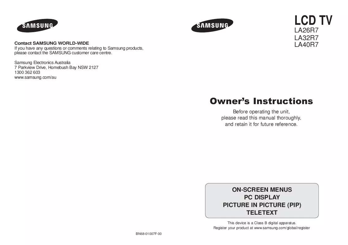 Mode d'emploi SAMSUNG LA32R71WD