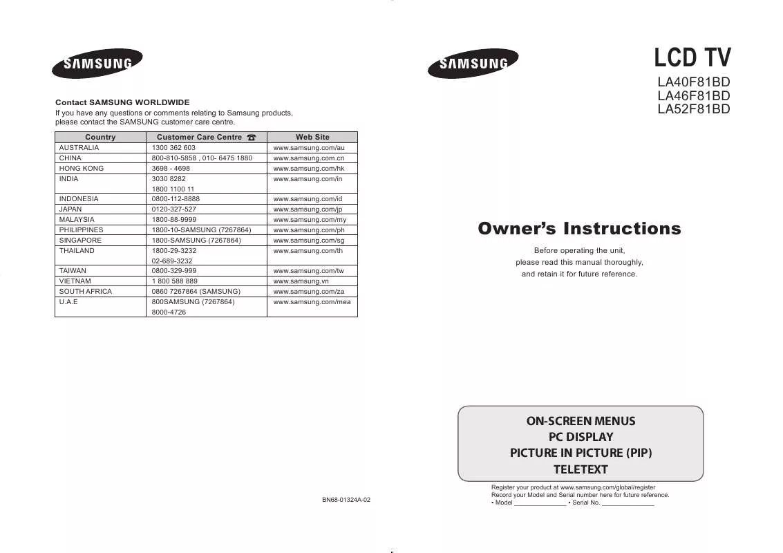 Mode d'emploi SAMSUNG LA40F81BD