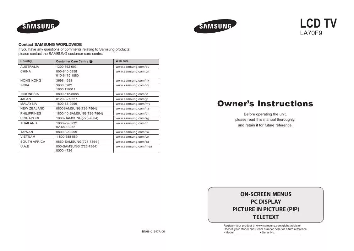 Mode d'emploi SAMSUNG LA70F91B