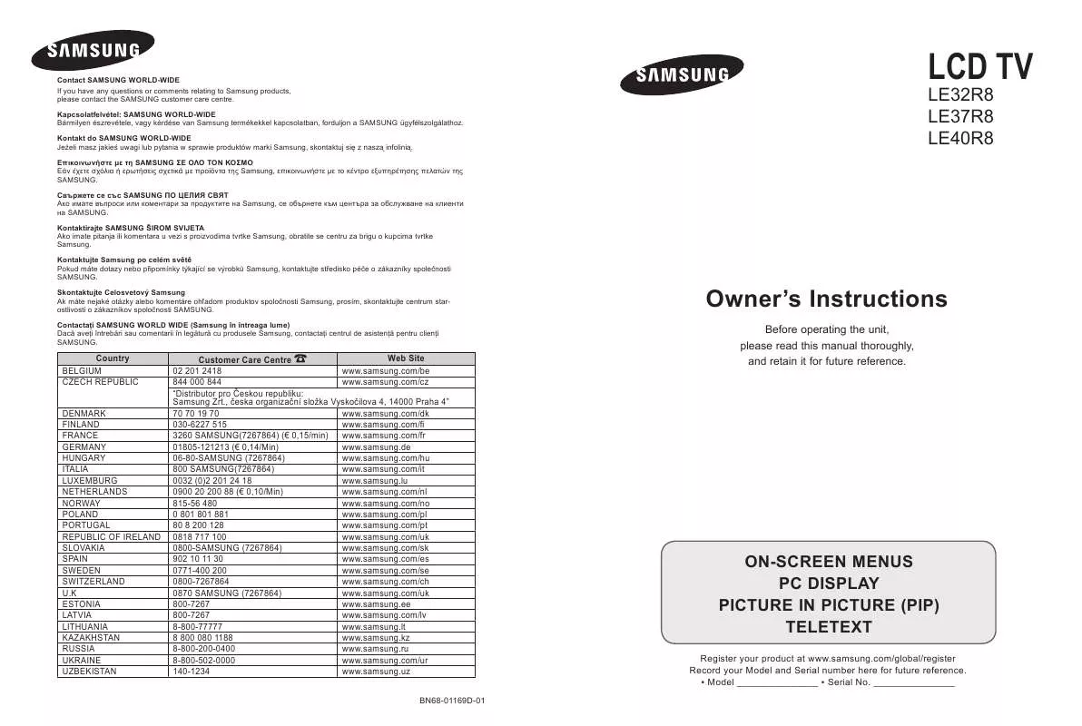 Mode d'emploi SAMSUNG LE 40R86WD