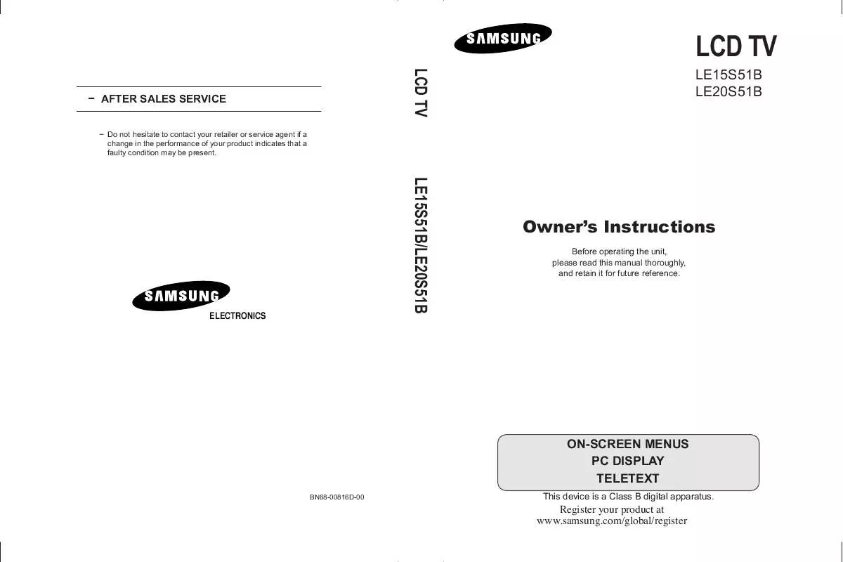 Mode d'emploi SAMSUNG LE-15S51B