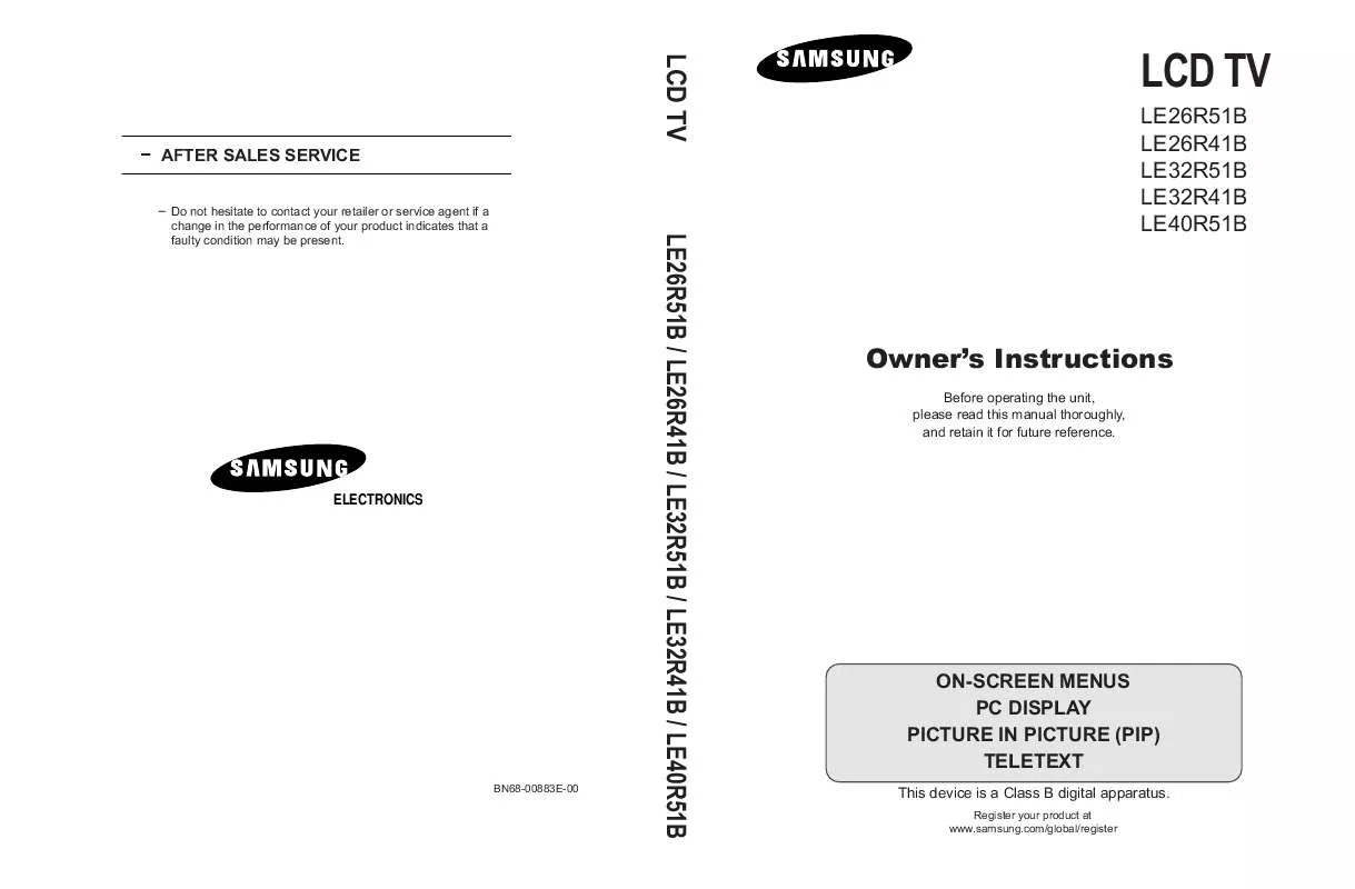 Mode d'emploi SAMSUNG LE-26A41B