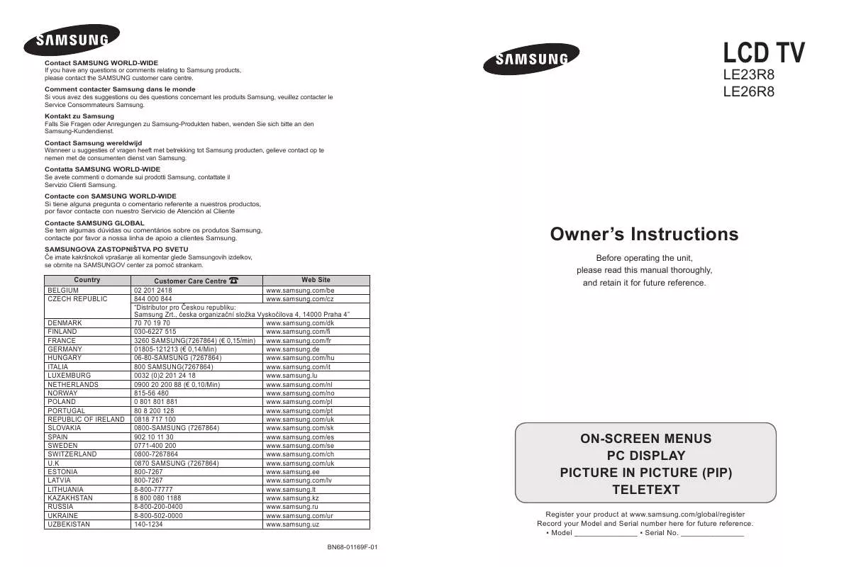 Mode d'emploi SAMSUNG LE-26R86BD