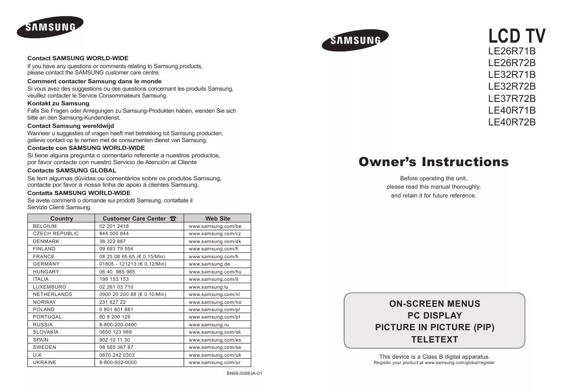 Mode d'emploi SAMSUNG LE-32R71B