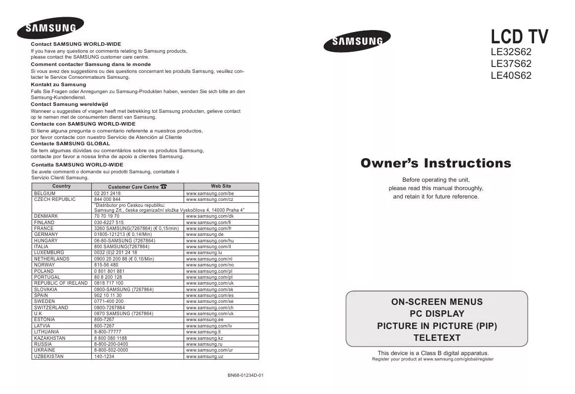 Mode d'emploi SAMSUNG LE-32S62B