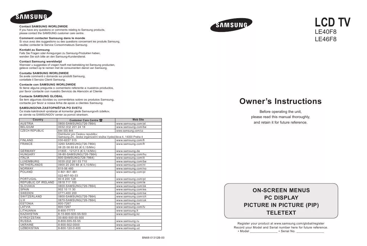 Mode d'emploi SAMSUNG LE-40F86BD