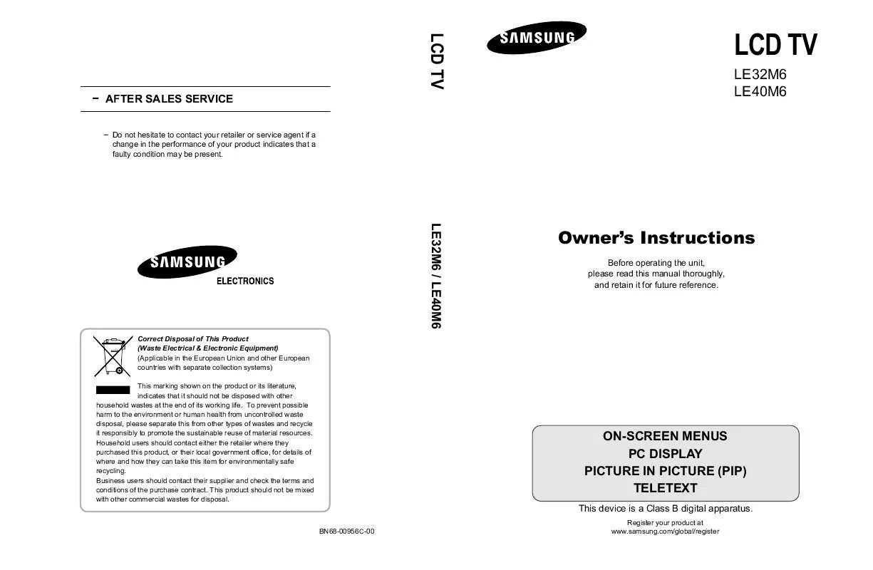 Mode d'emploi SAMSUNG LE-40M61B