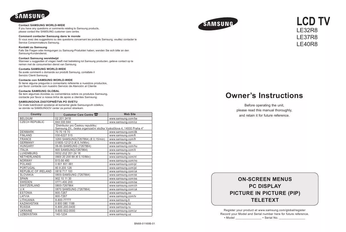 Mode d'emploi SAMSUNG LE-40R88BD