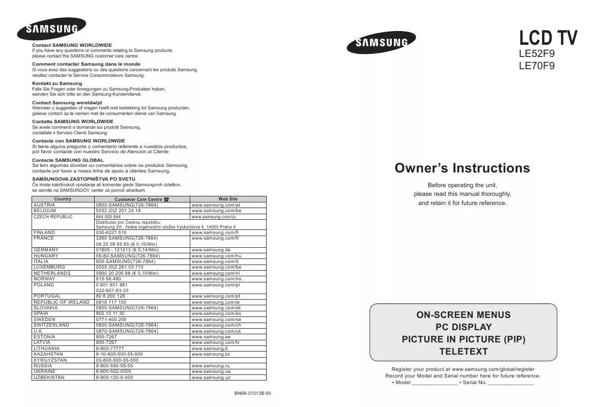 Mode d'emploi SAMSUNG LE-70F96BD