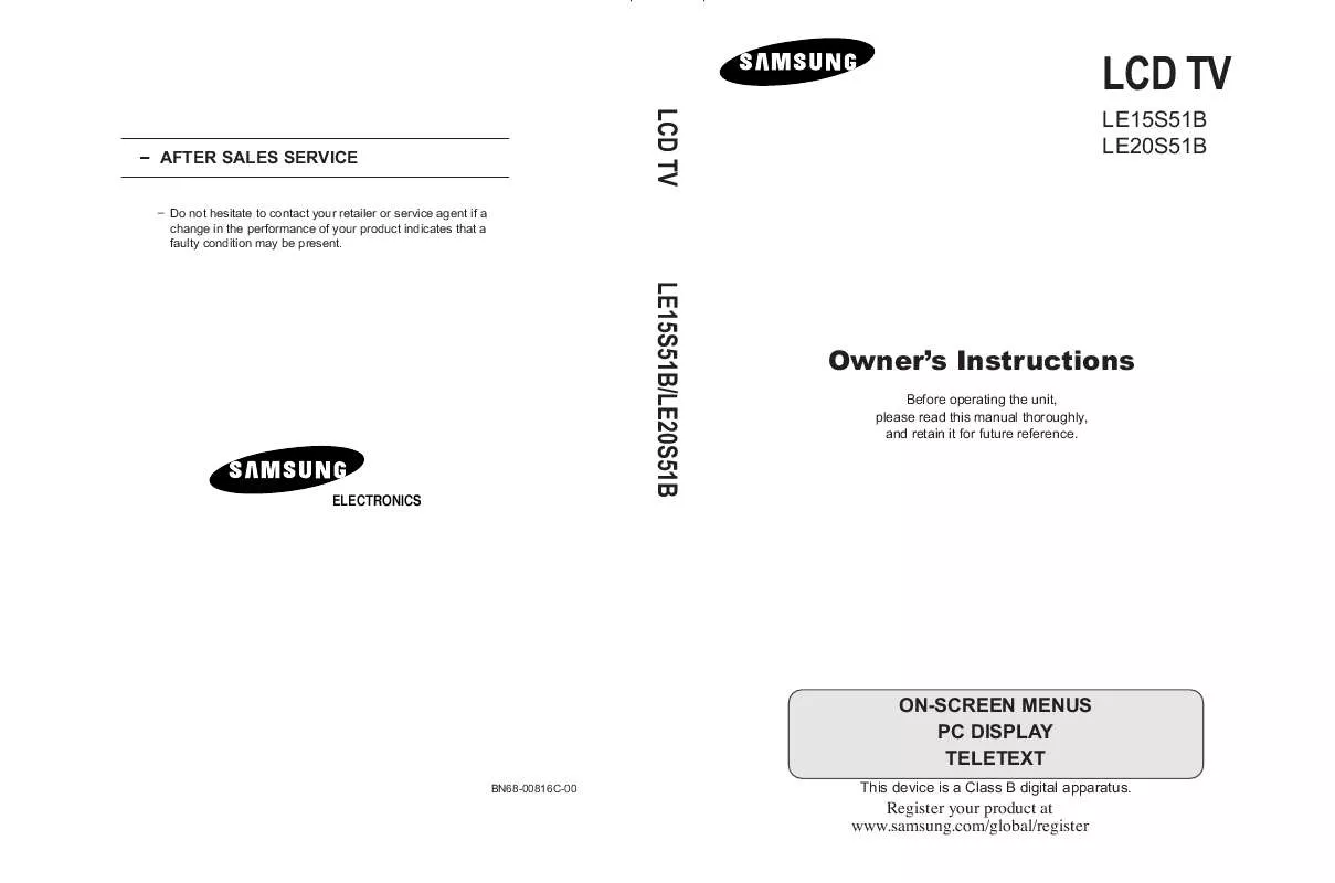 Mode d'emploi SAMSUNG LE15S51B