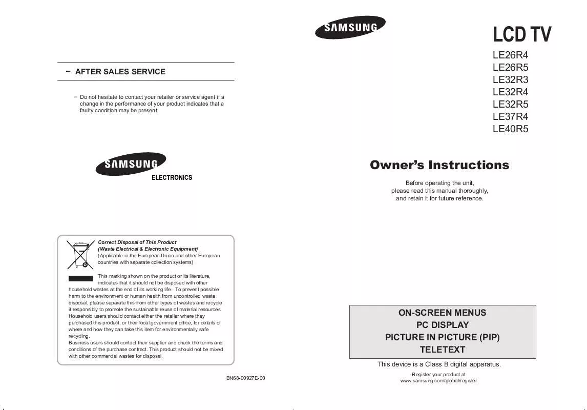 Mode d'emploi SAMSUNG LE26R41BD