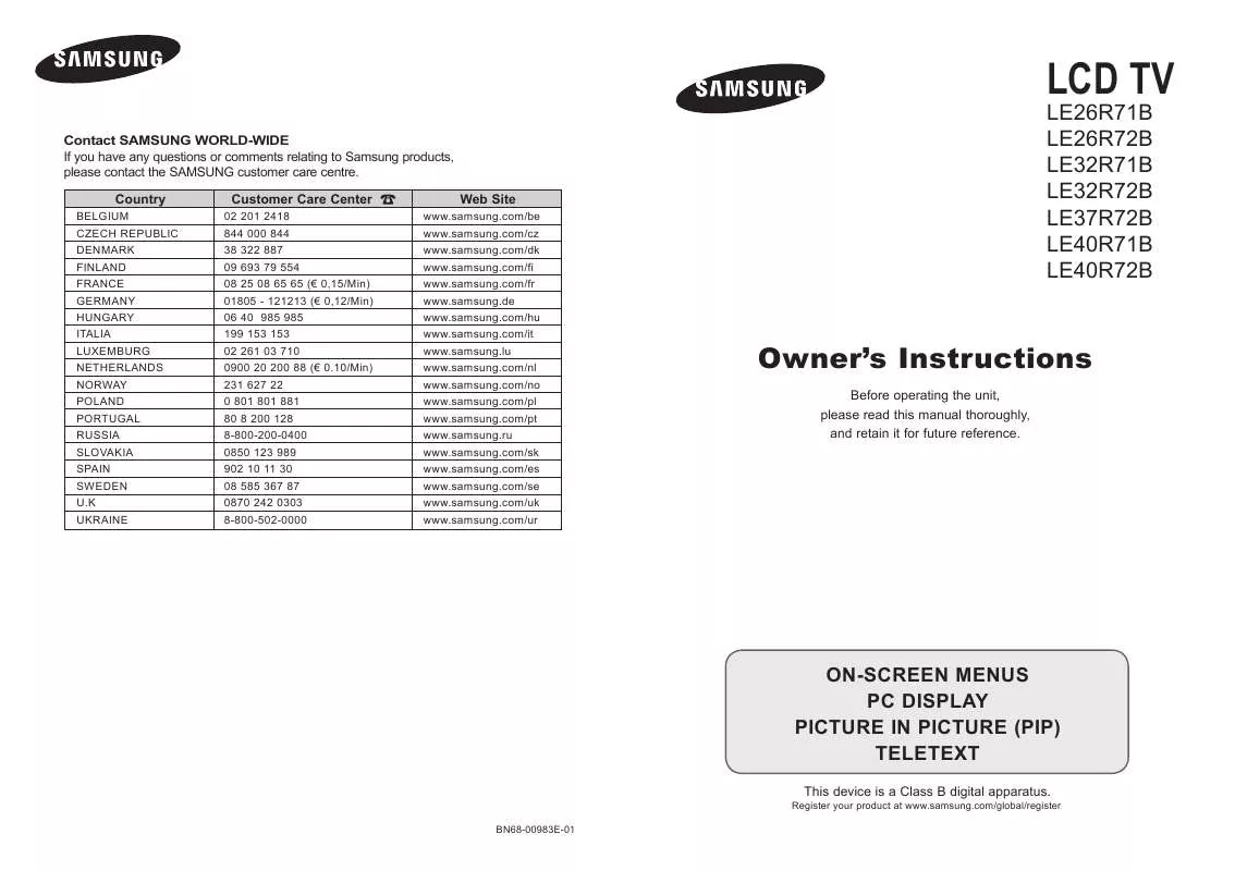 Mode d'emploi SAMSUNG LE26R72B