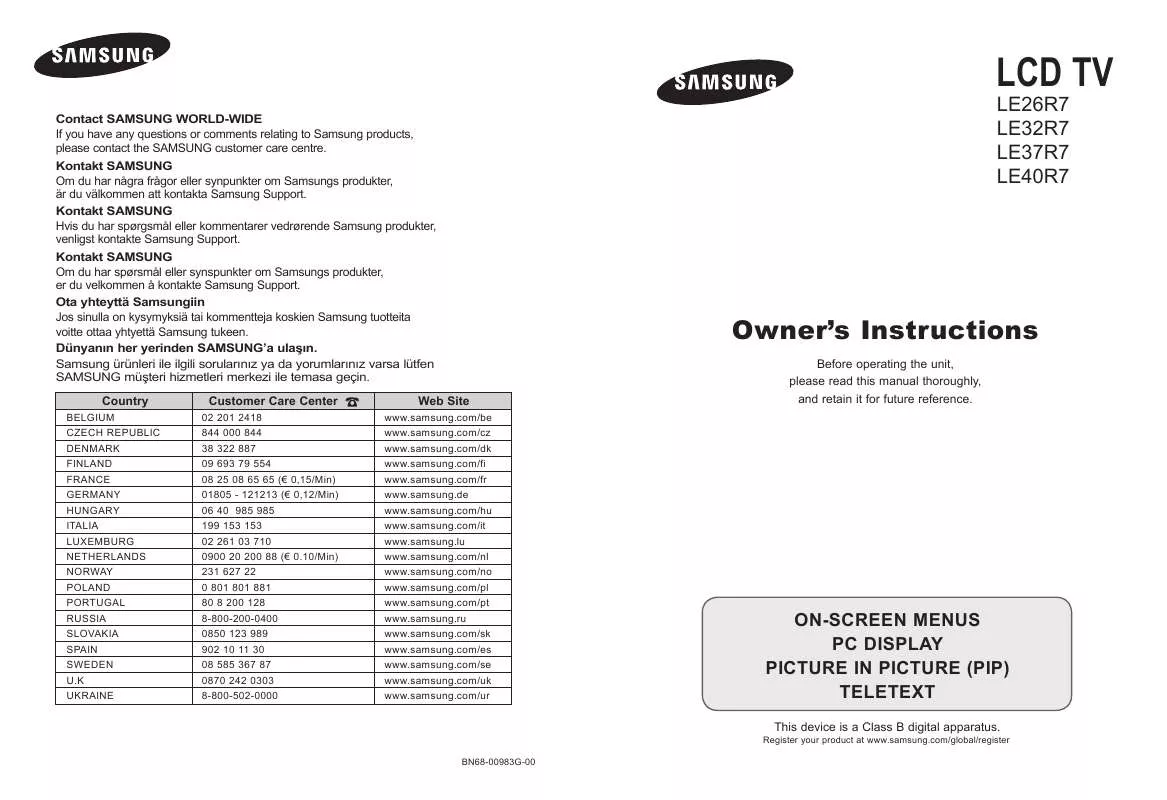 Mode d'emploi SAMSUNG LE26R75B