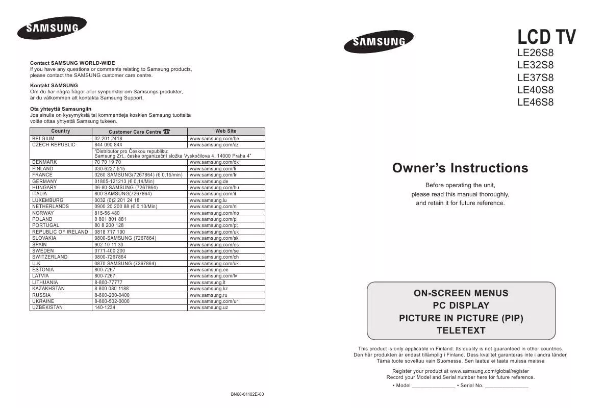 Mode d'emploi SAMSUNG LE26S86BC