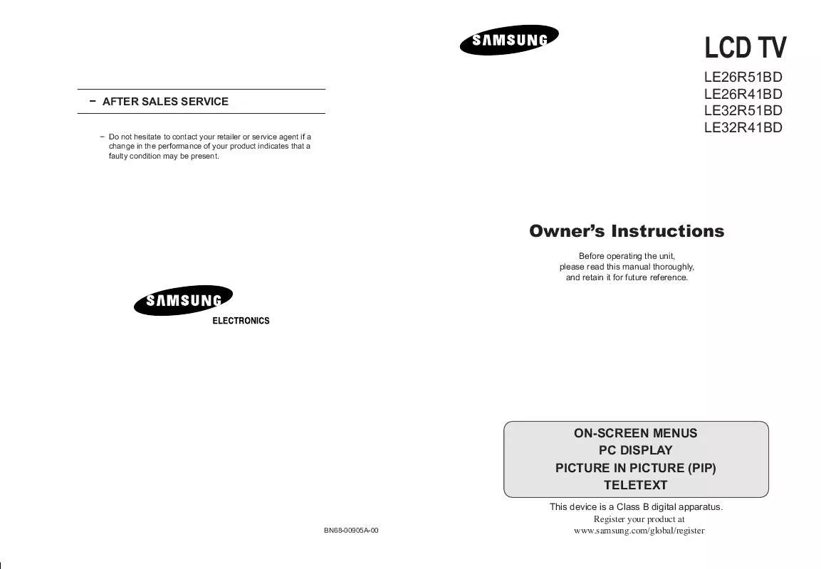 Mode d'emploi SAMSUNG LE32R41BD