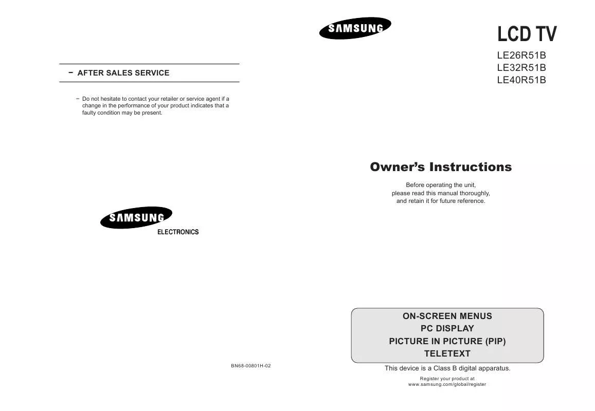 Mode d'emploi SAMSUNG LE32R51BD