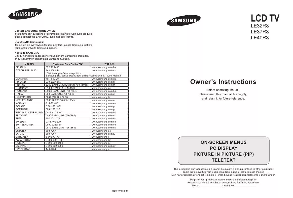 Mode d'emploi SAMSUNG LE32R86BC