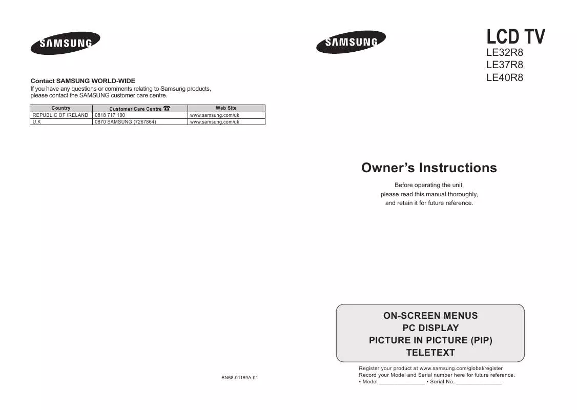 Mode d'emploi SAMSUNG LE32R86WD