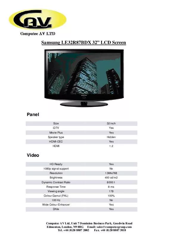 Mode d'emploi SAMSUNG LE32R87BDX