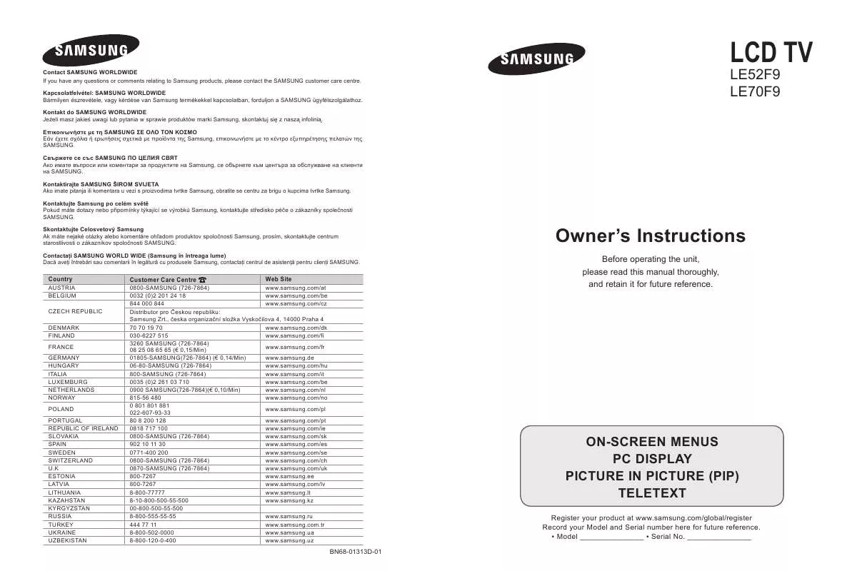 Mode d'emploi SAMSUNG LE70F96